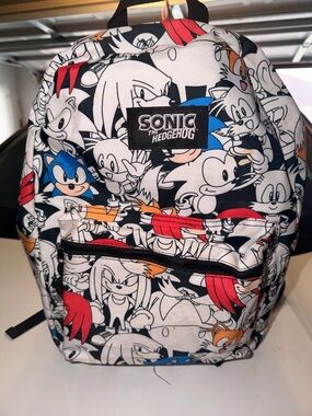 Sonic the Hedgehog Character Print Backpack - Black, White, Blue, Red, Orange